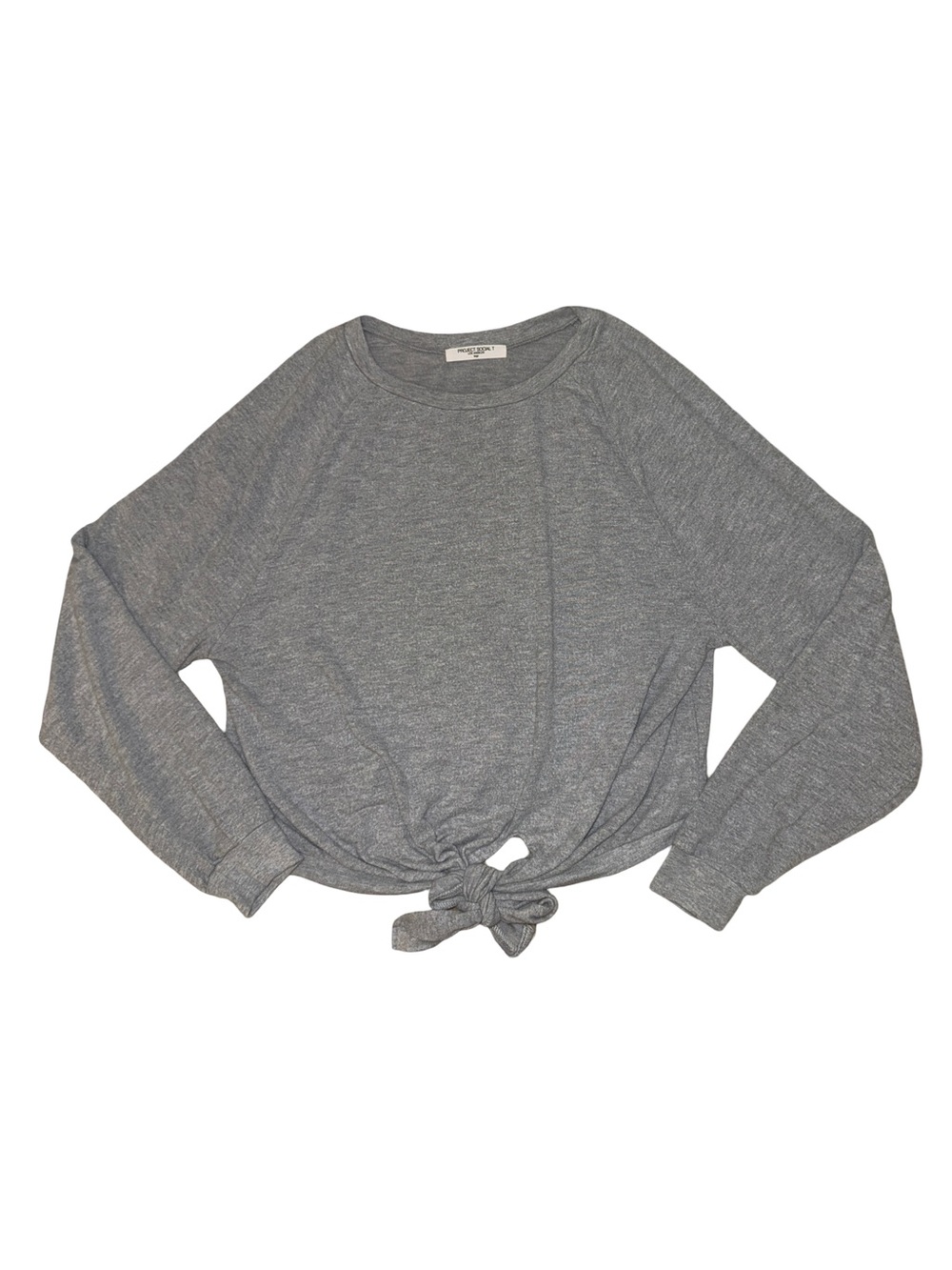 Project Social T Women’s Large Gray Long Sleeve Front Tie Knot Top Raglan USA